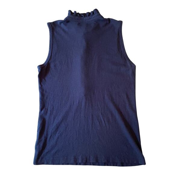 Tory Burch Navy Sleeveless Ruffle Mock Neck Button Top Size M - Picture 2 of 7